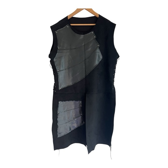 Goth tunic dress  long black corset sides size 3L pop over studded warrior - Picture 9 of 14